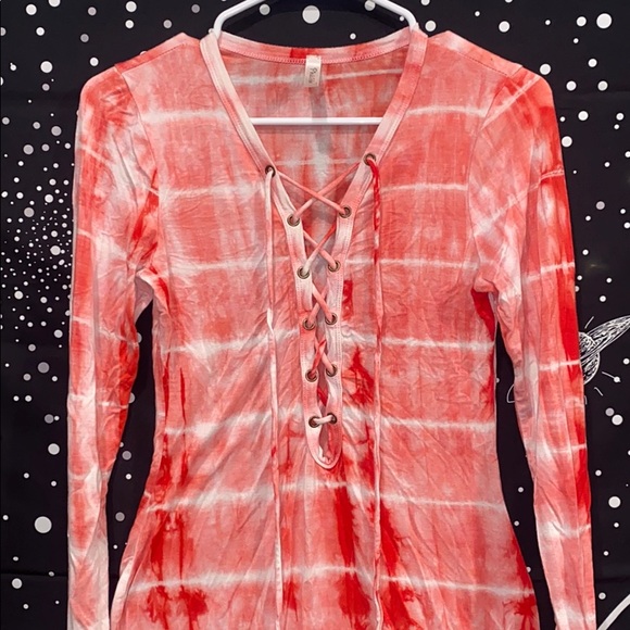 PINK & RED TYE DYE LONG SLEEVE DRESS - Picture 2 of 4